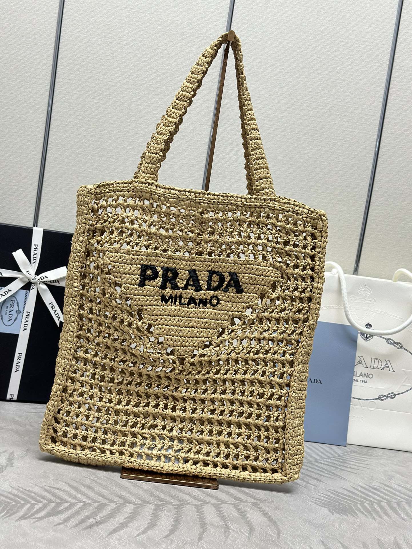 🌿 Designer Raffia Tote Bag - Deconstructed Style + Embroidered Triangle Logo | 38cm Lightweight Beach & Office Bag