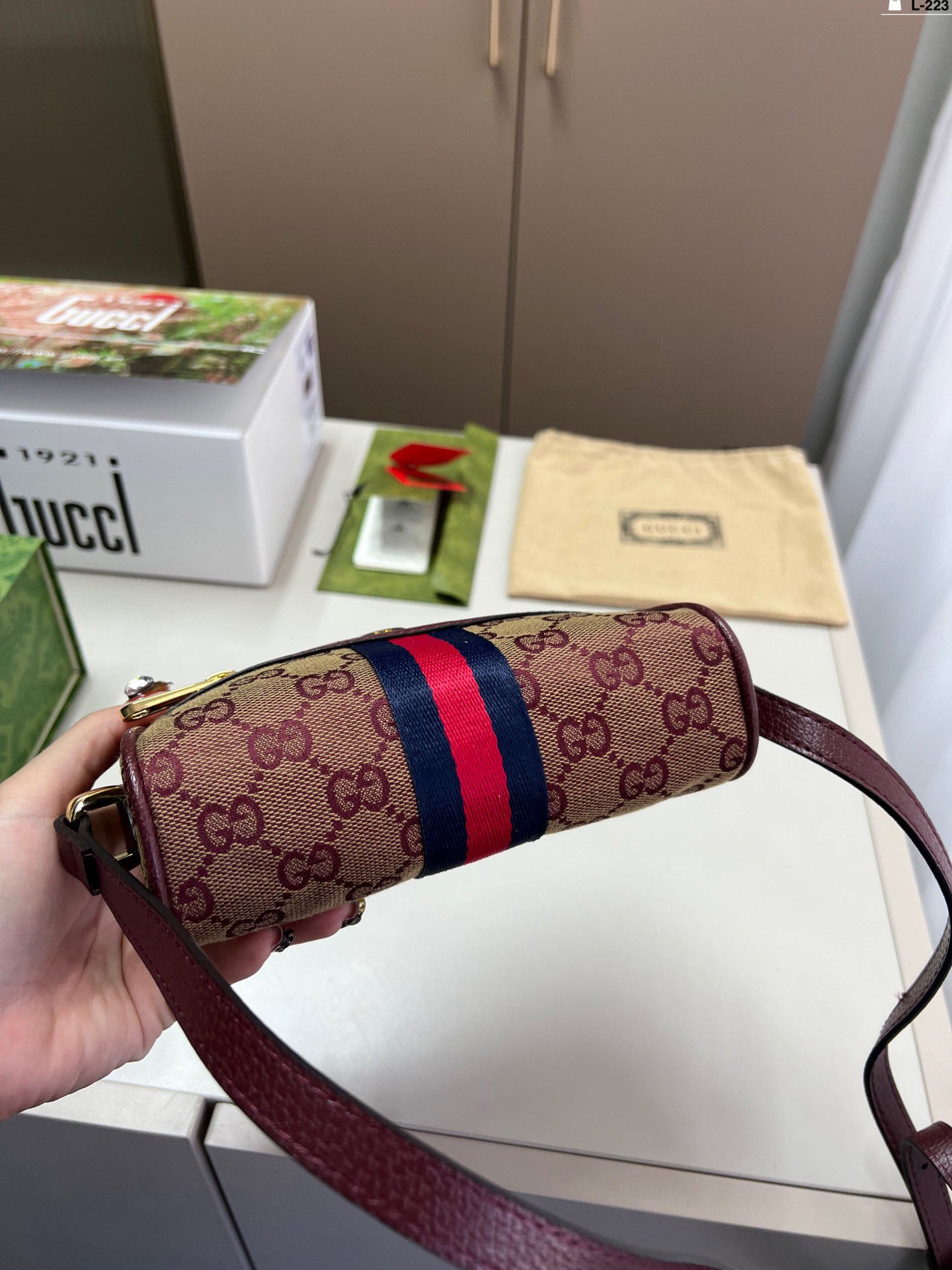 Gucci Ophidia L-223 Vintage GG Monogram Camera Bag - Compact 17×12cm Retro Crossbody Bag with Foldable Gift Box