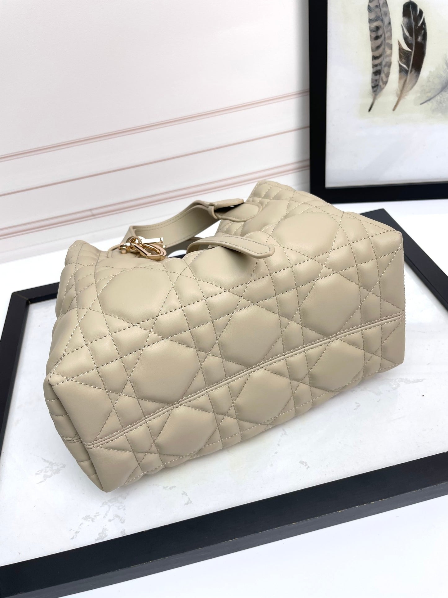 Dior Toujours Apricot Large Cannage Quilted Handbag | Imported Hardware | Small 23cm Tote Bag