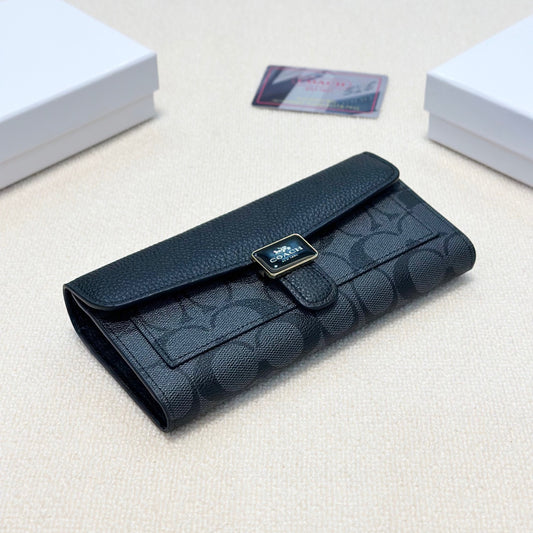 Coach-Style 19x10 Black Genuine Leather Clutch - Exquisite Craftsmanship, Spacious Interior, Luxe & Minimalist