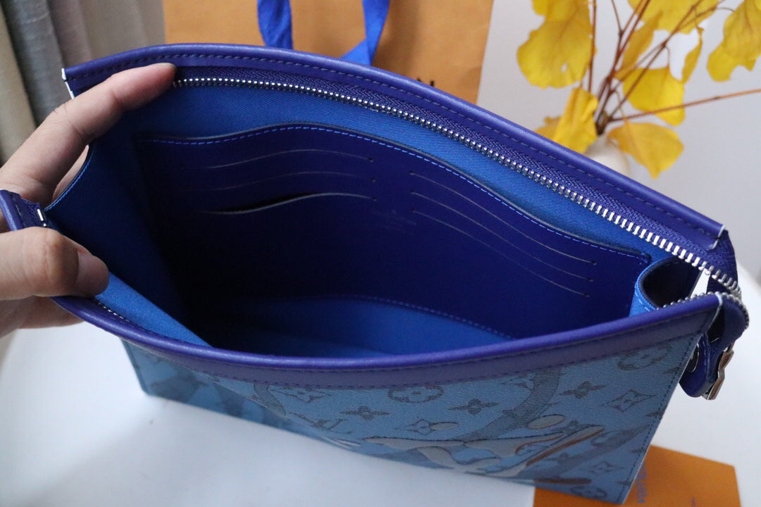 [Full Set] Ochette Voyage Medium Business Tote Bag - Custom Grey Monogram Canvas & Leather Lining Organizer