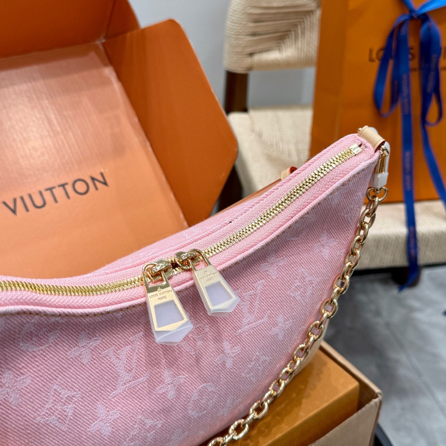 Louis Vuitton Denim Boulogne Bag 2023 | 163c Dynamic Chip, Steel Chain Strap, Full Gift Box Packaging