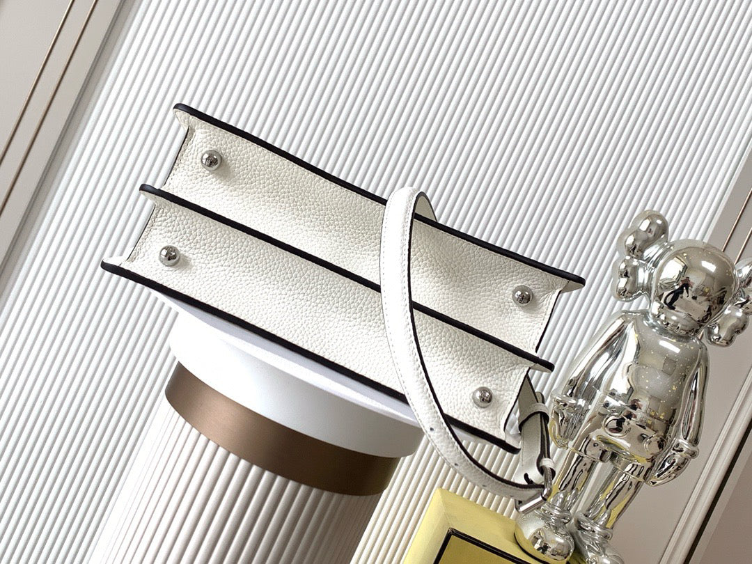 Fendi Peekaboo ISeeU Small Bag - White Cuoio Romano Calfskin | Handwoven FF Motif | Adjustable Strap