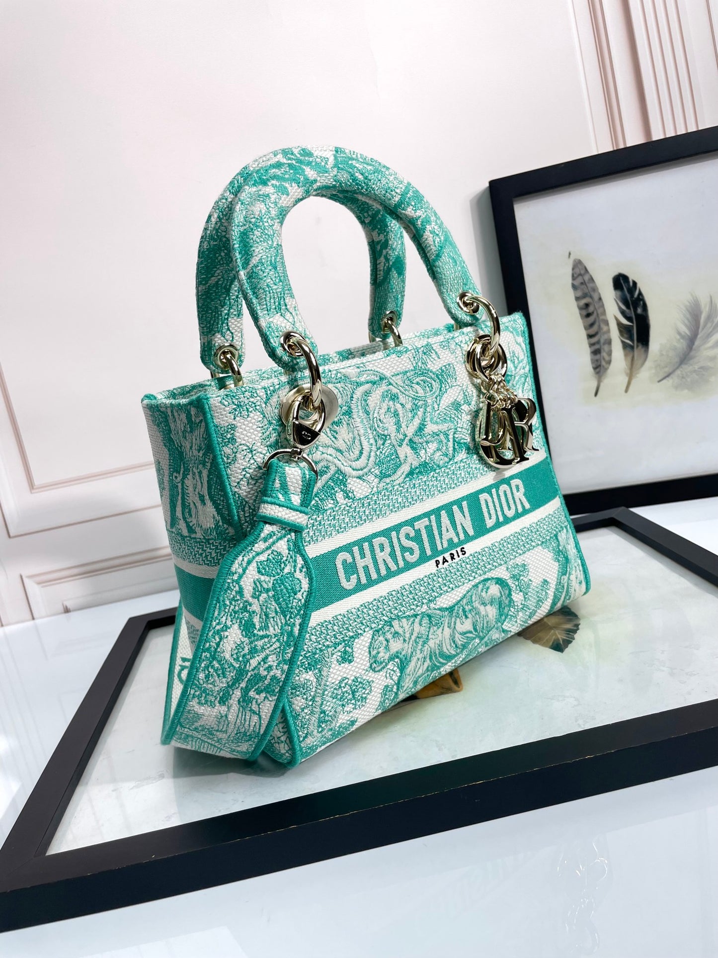 Dior Lady D-LITE Jungle Tiger Embroidery Bag - Pietro Ruffo Limited Edition with Magnetic Detachable Strap & D.I.O.R. Charms (Medium 24cm Collector's Piece)