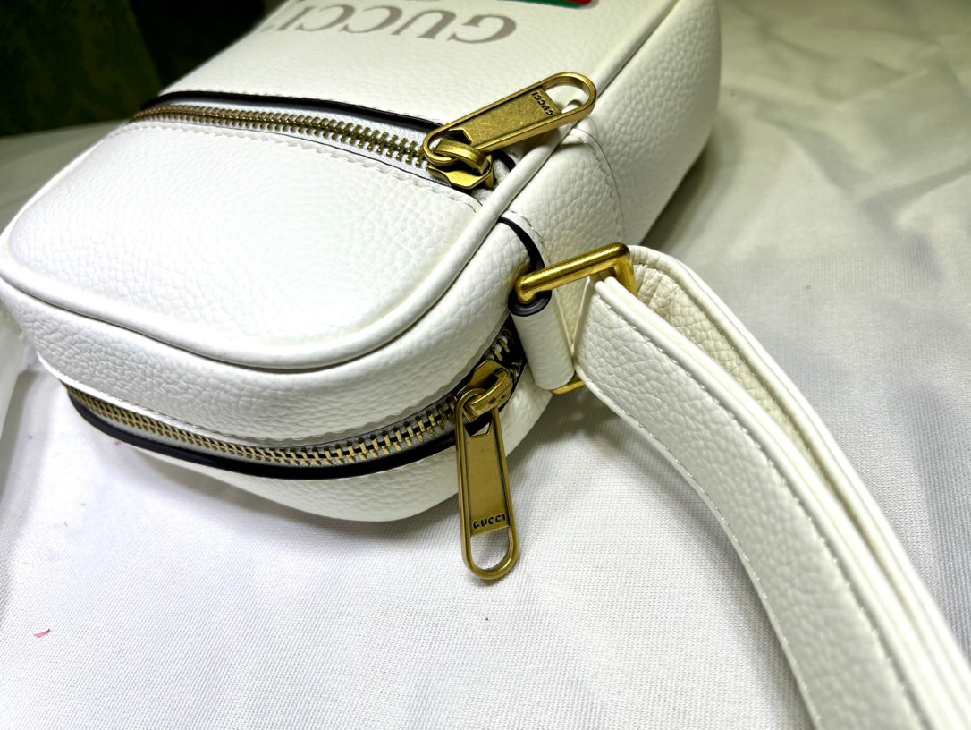 GUCCI Men's Vintage Logo Print Crossbody Bag | Textured Leather Mini Document Holder | 1980s Inspired