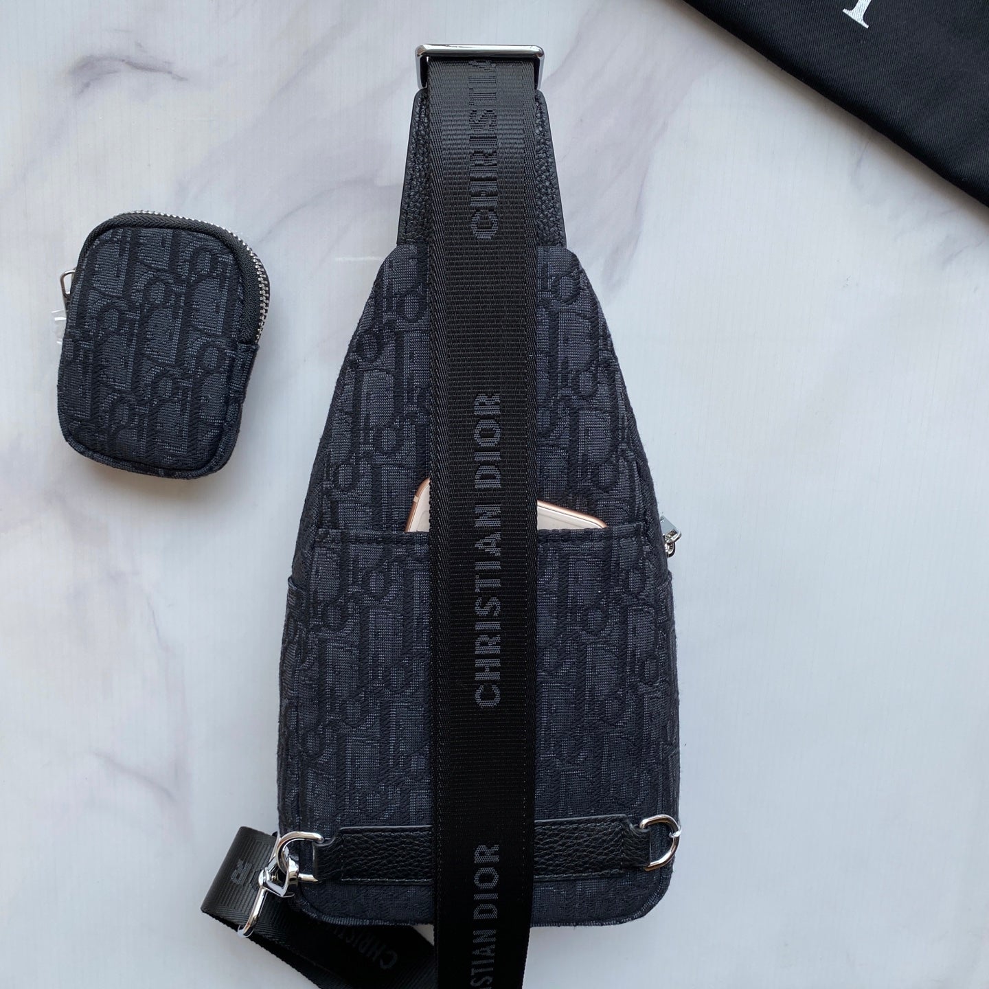 Dior Inspired Men's Chest Bag - Imported Fabric & Luxury Hardware | Black Crossbody Sling 29×17×6.5cm