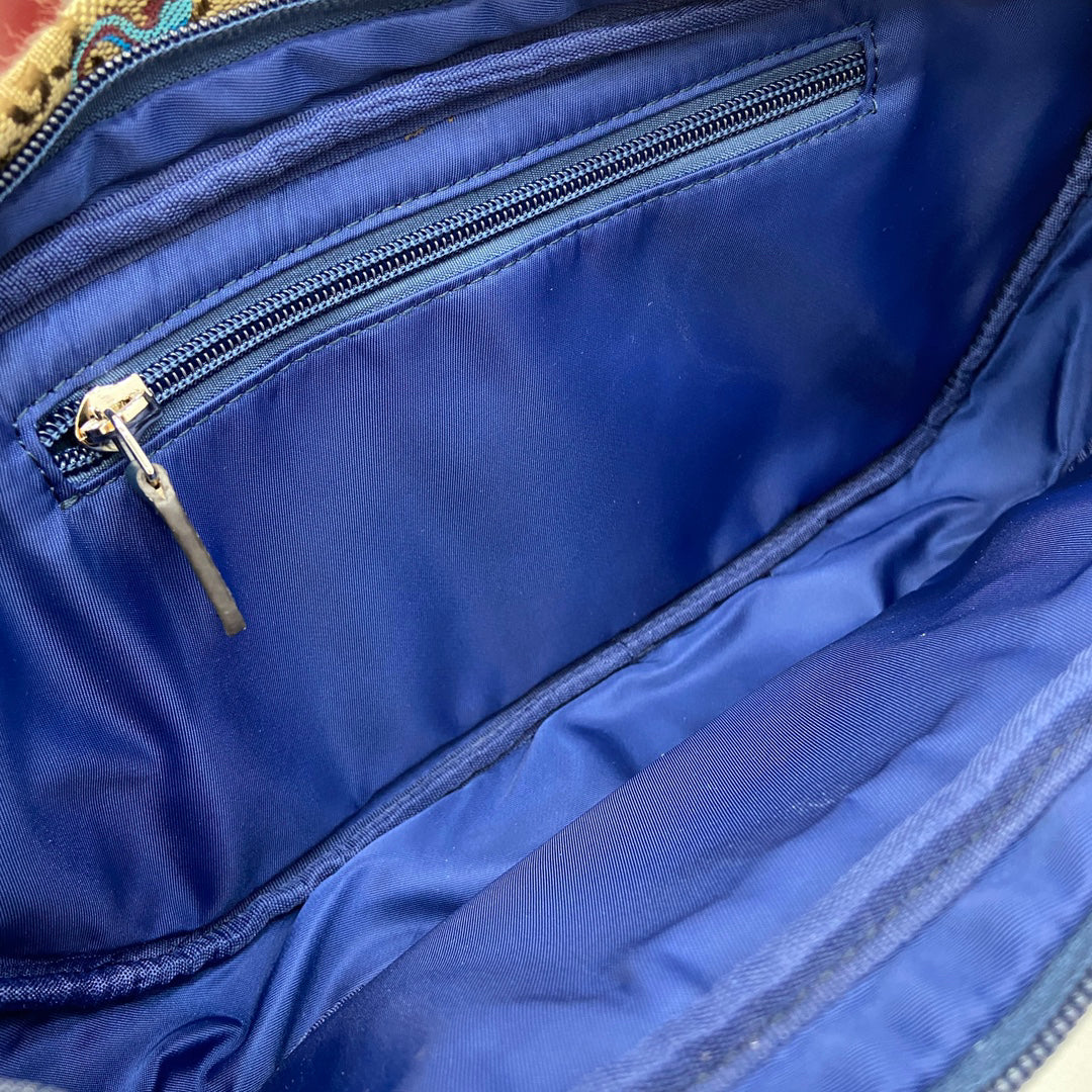 Gucci 2025 Early Spring Men's Snake Embroidery Contrast Backpack in Beige/Dark Brown/Blue