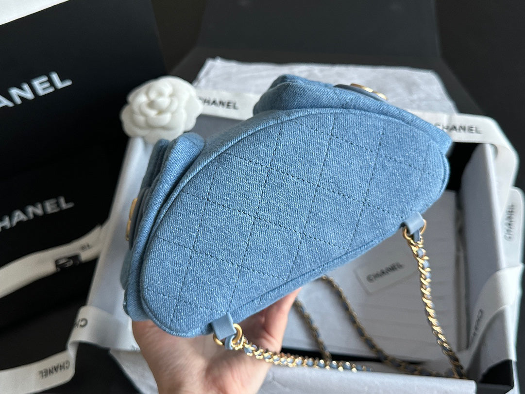 Chanel 25C Washed Denim Mini Backpack | Light Blue | Vintage Wash Original Denim | ZP-Grade Antique Brushed Gold Hardware | Limited Edition
