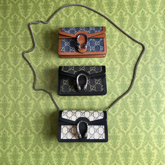 Gucci Dionysus Black Denim Mini Chain Bag Tiger Head Closure Style 476432