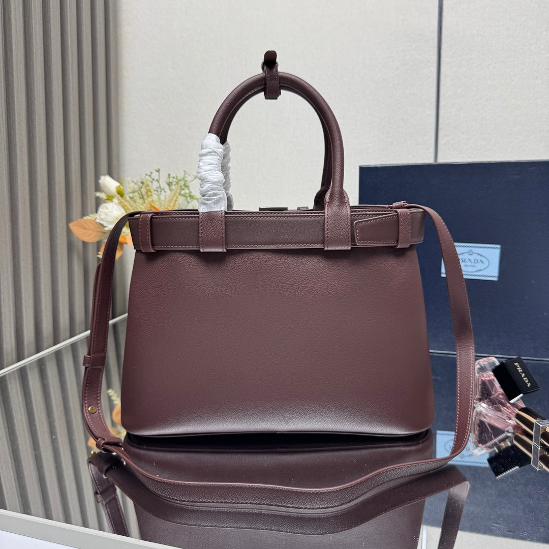 DoubleBag Small Shopper Tote 2024 | 32cm Genuine Leather + Lambskin Lining | Adjustable Strap & 3 Compartments | Belt Accent