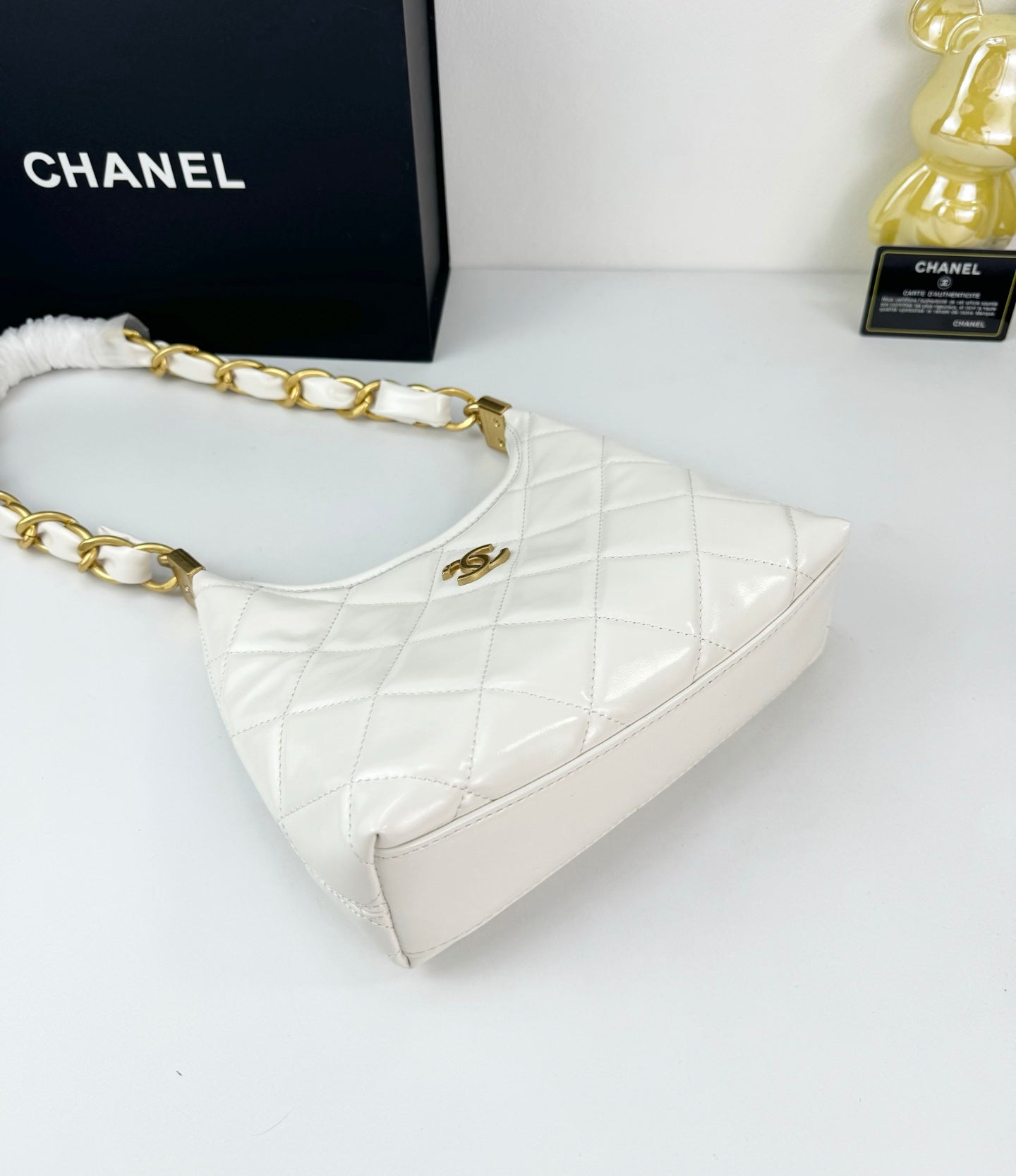 Chanel Sakura Pink Hobo Bag | 24K Gold Chunky Chain Strap | 22cm Lightweight Wax Leather Crossbody