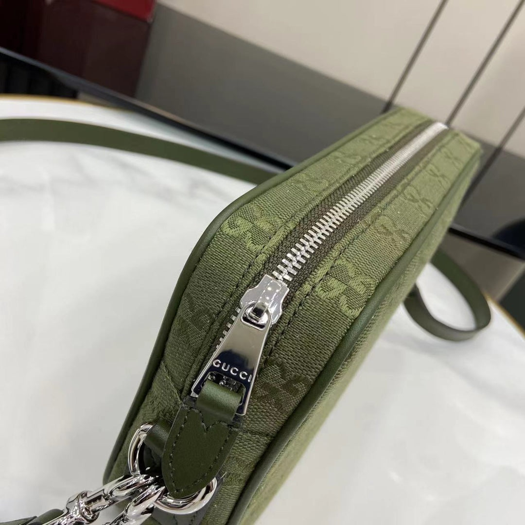 Gucci GG Supreme Canvas Small Crossbody Bag Forest Green with Red/Green Web Stripe - Original Full Set Packaging