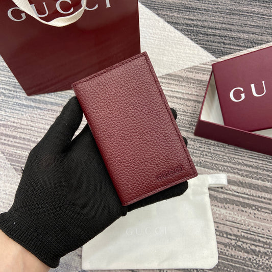 Gucci 2025 Early Spring Collection Deep Blue-Oat Calfskin Leather Bifold Wallet - Contrast Motif, Timeless Revival