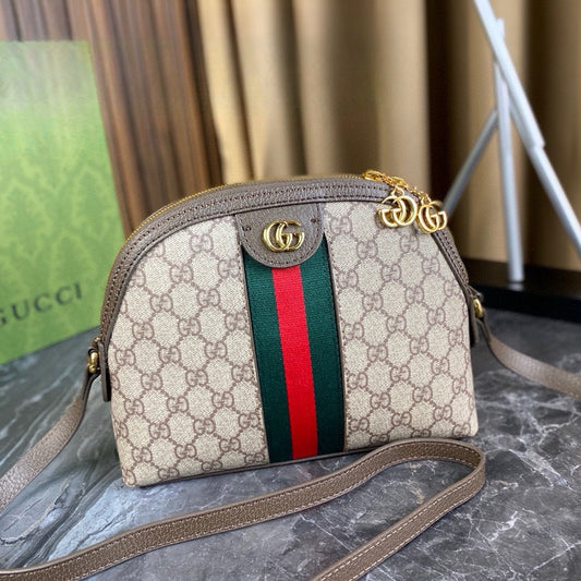Gucci Ophidia Shell Bag – GG Logo & Stripes Retro Tote, 24x19cm Spacious Commute Essential
