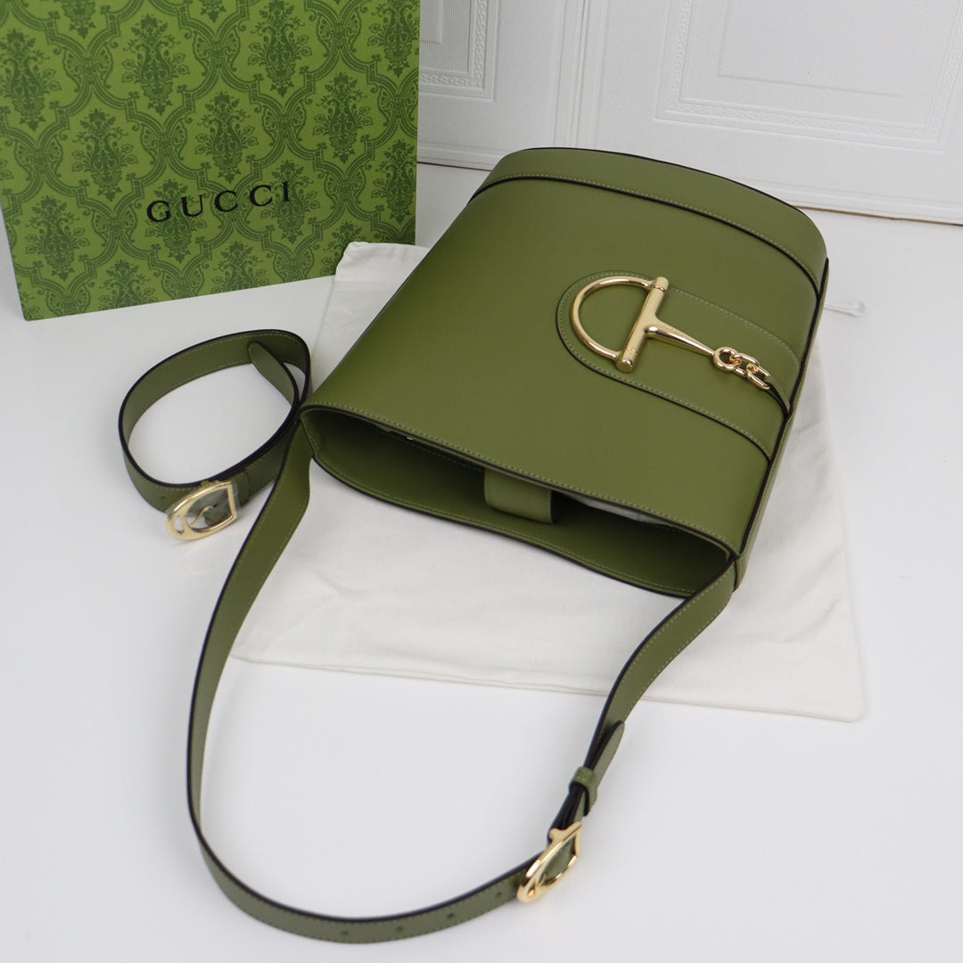Gucci 73 Horsebit Bucket Bag SS2025 | Green Oversized Tote with 3-Way Carry | 26x27.5x11.5cm
