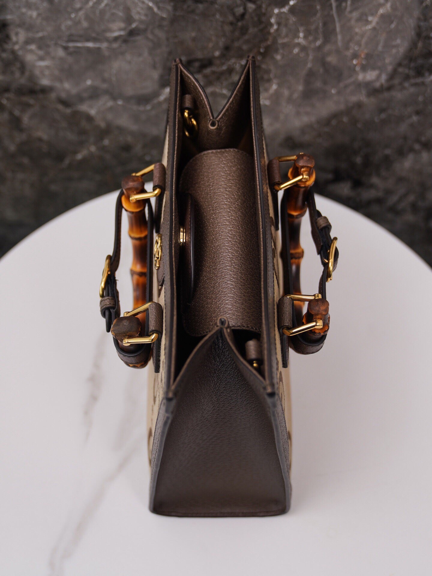 Gucci Diana Bamboo Small Tote Bag - GG Supreme Canvas with Leather Trim, Complete Green Packaging