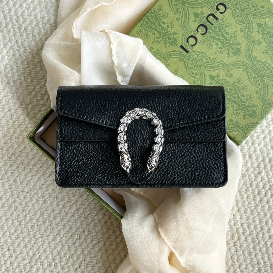 Gucci Dionysus Mini Bag – 16.5x10cm Black Calfskin, Tiger Head Buckle, Entry-Level Iconic Statement