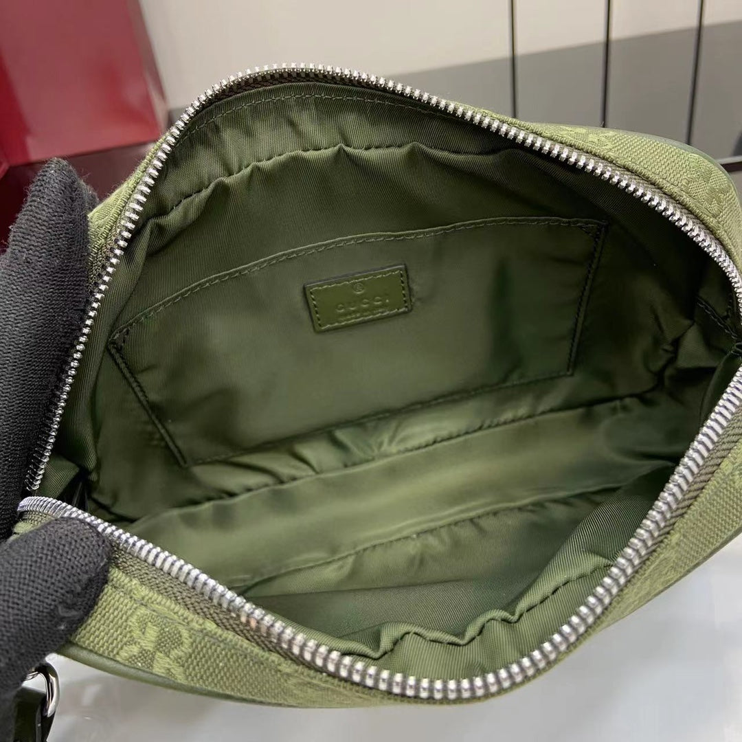Gucci GG Supreme Canvas Small Crossbody Bag Forest Green with Red/Green Web Stripe - Original Full Set Packaging