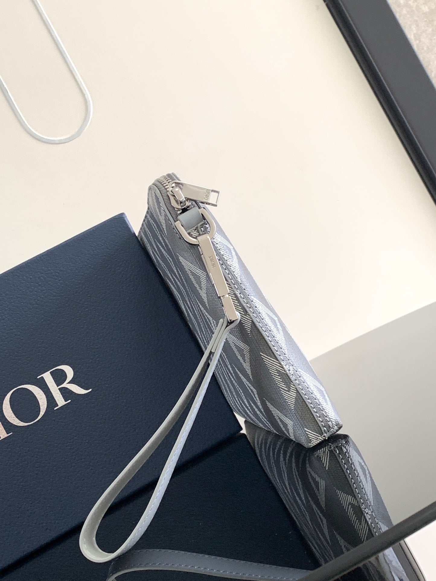 Dior A5 Grey Diamond Quilted Clutch | Marc Bohan Archival Design | Detachable Leather Strap | 30cm Calfskin Accessory