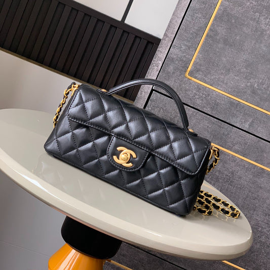 【MINI OHANEL🚩SS2025】Vintage Black-Gold Kelly Bag - 3-Way Convertible Luxury Handbag (12x22x6cm) with Premium Hardware