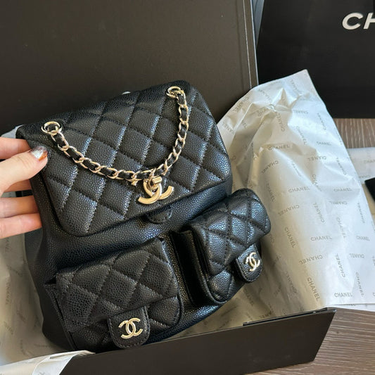 Chanel Duma "Frog" Backpack | Dual-Pocket Cute Design | Adjustable Chain/Leather Strap | 21×22cm Medium Size
