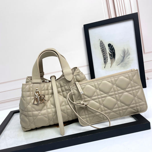 Dior Toujours Apricot Large Cannage Quilted Handbag | Imported Hardware | Small 23cm Tote Bag
