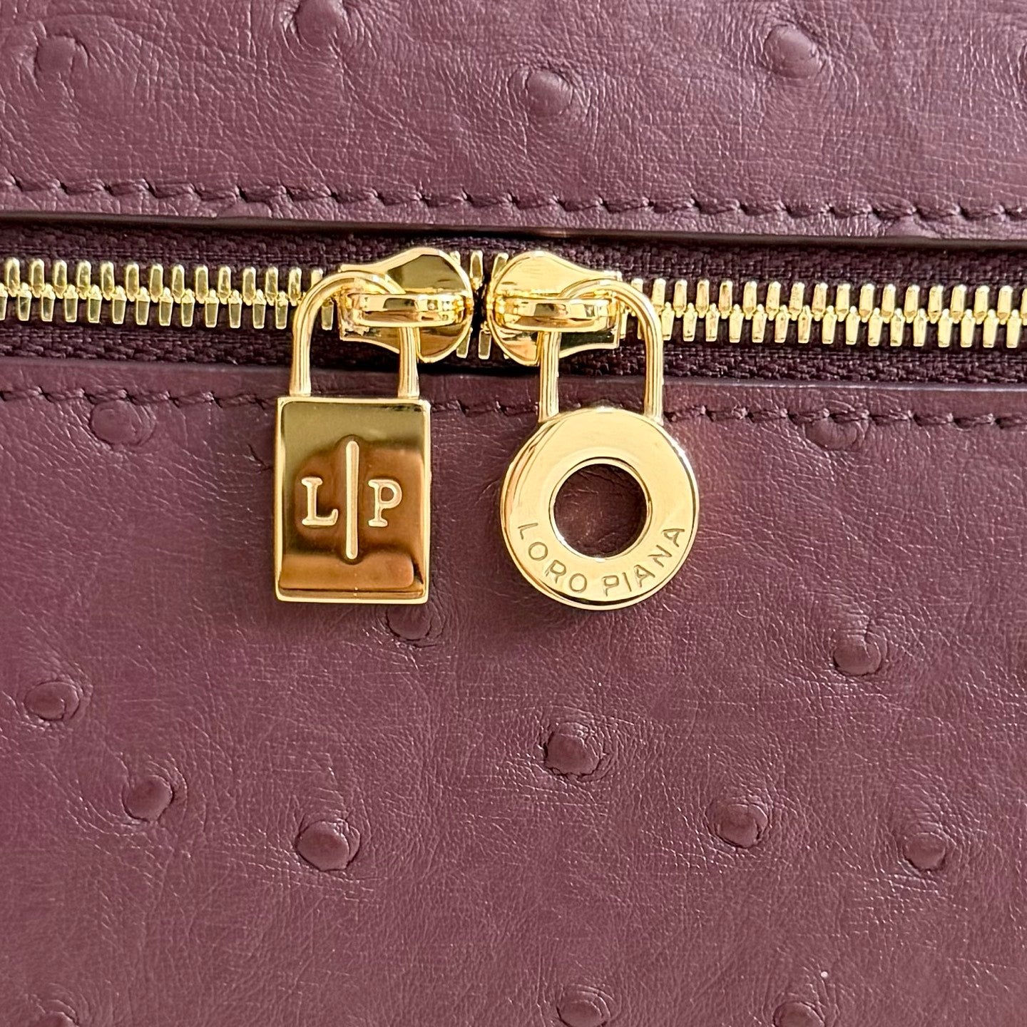 Extra cket L27 Wine Red Ostrich Leather Wide Top Handle Bag - Gold Hardware, Dual Zipper, Lambskin Lining