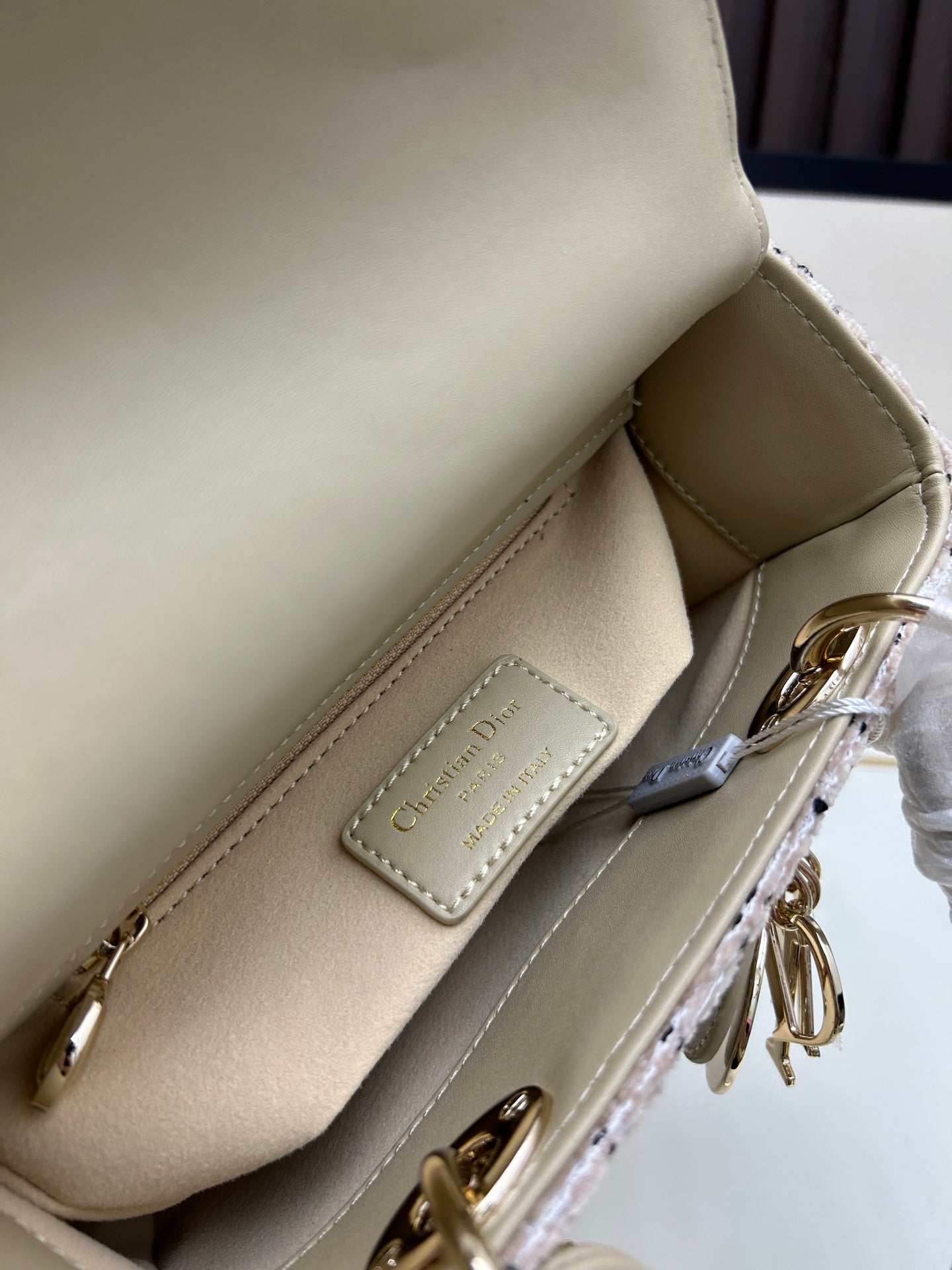 DIOR 2023 Tweed Freedom Edition Handbag | 20cm Black Cannage Embroidery with Gold Chain