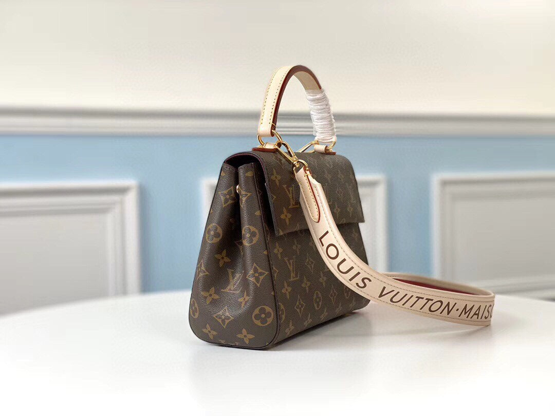 【Top Original Quality with Packaging】LOUIS VUITTON Monogram Autumn/Winter New Rose Red Leather Strap Tote Bag 28*20*10cm Detachable Strap & Protective Studs