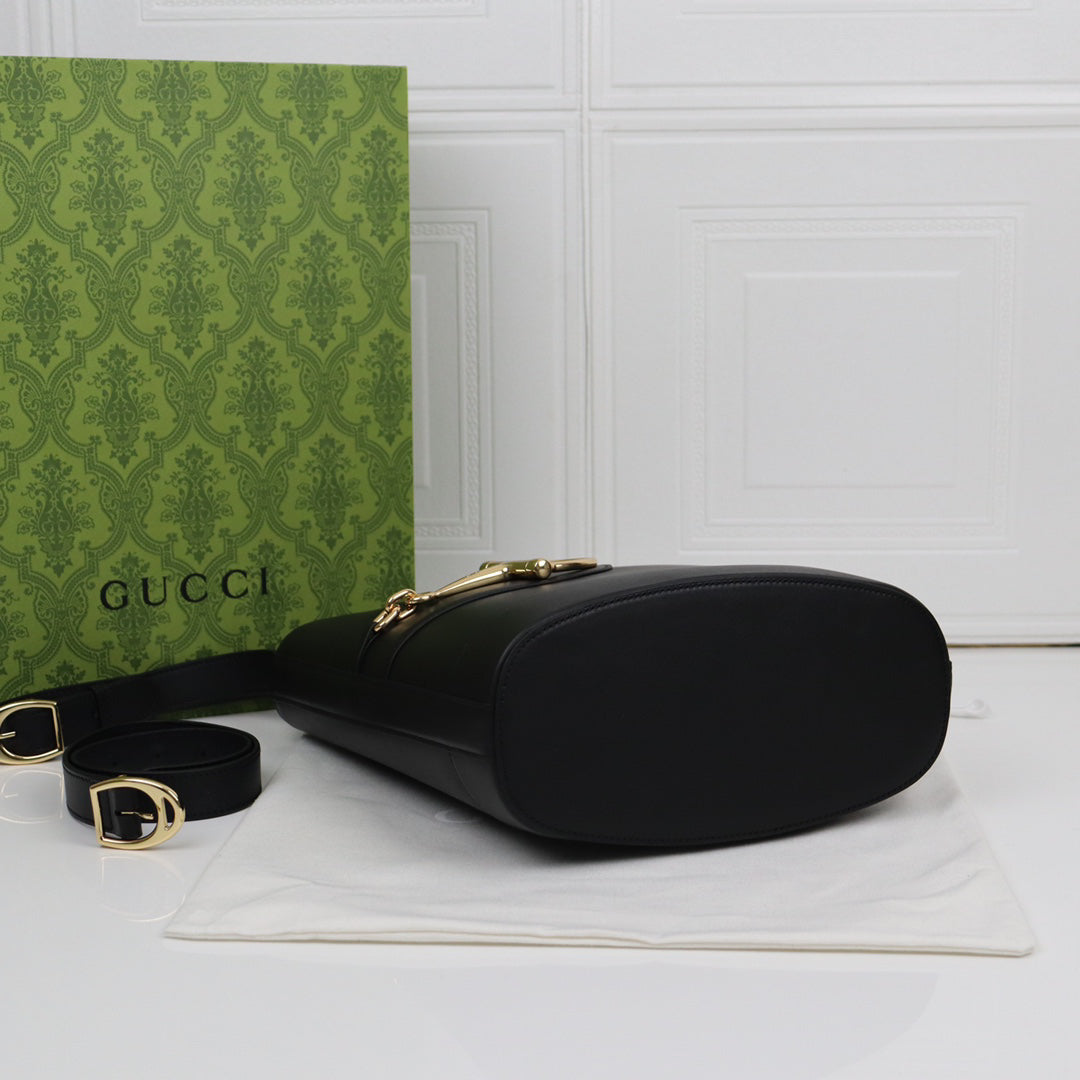 Gucci 73 Horsebit Bucket Bag 2025 Spring Summer | Black Oversized Tote with Detachable Strap | 26x27.5x11.5cm