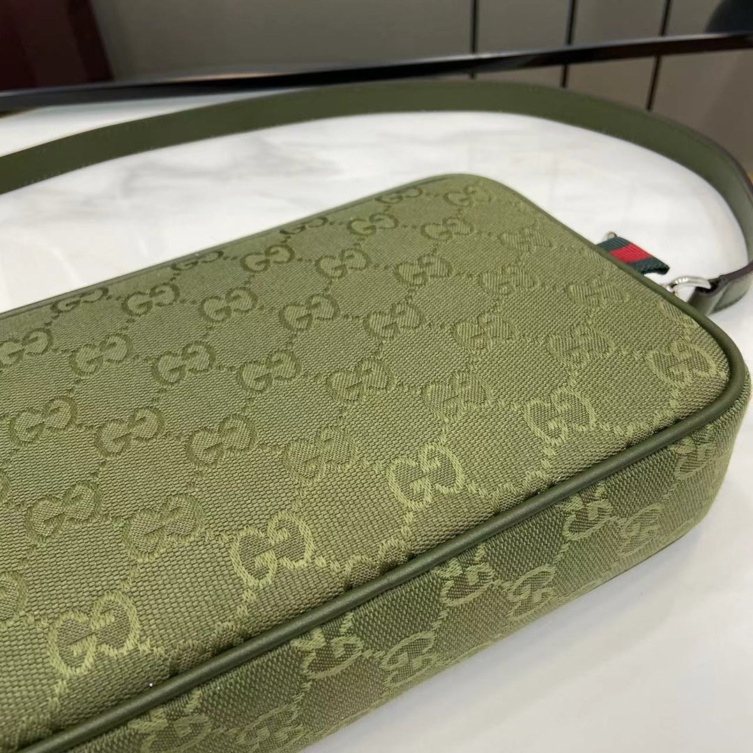 Gucci GG Supreme Canvas Small Crossbody Bag Forest Green with Red/Green Web Stripe - Original Full Set Packaging