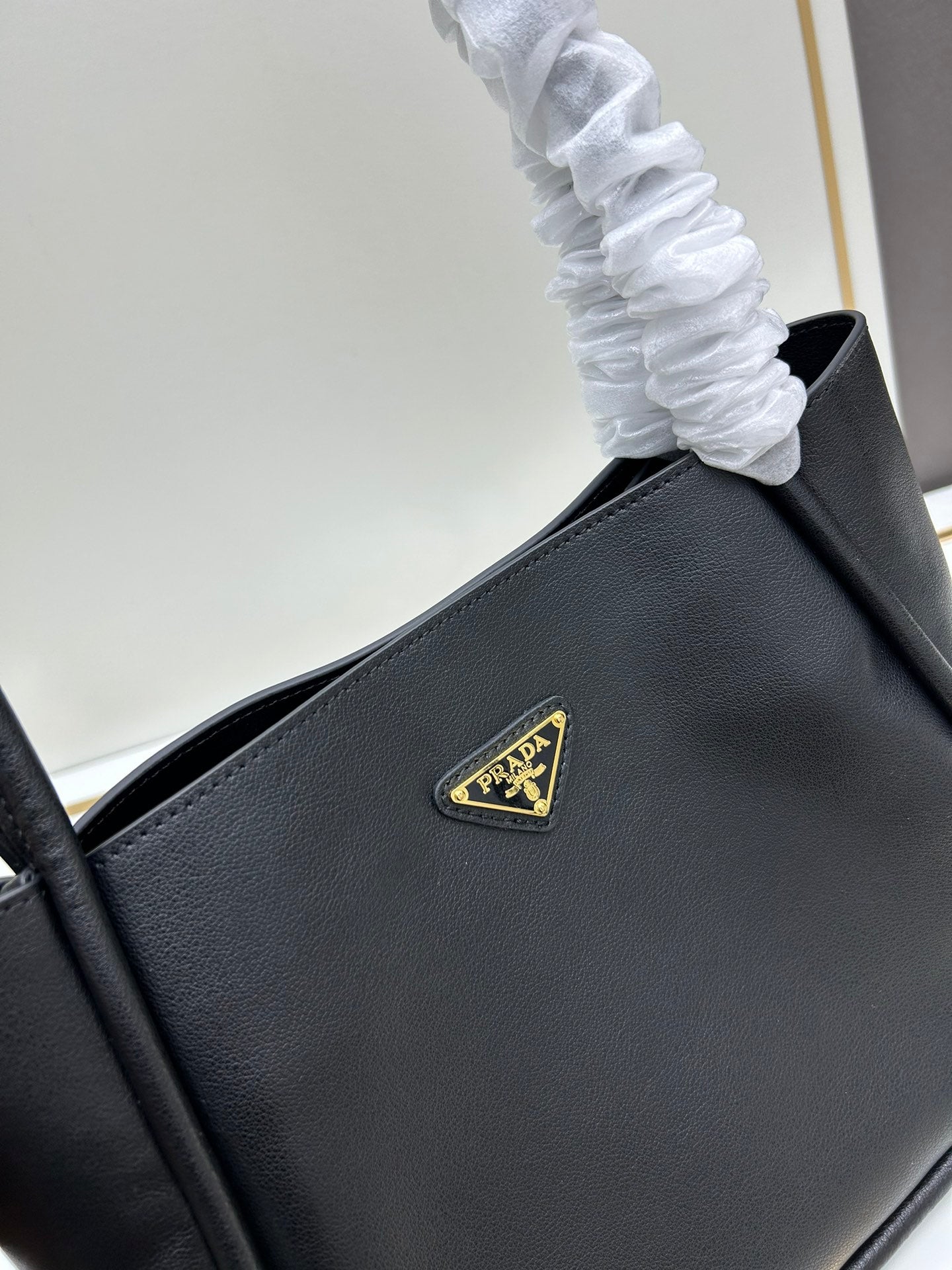 Genuine Calfskin Convertible Shoulder Bag - Top Hardware, Dual Compartments, Spacious Minimalist Tote (9.8''x7.3''x4.9'')