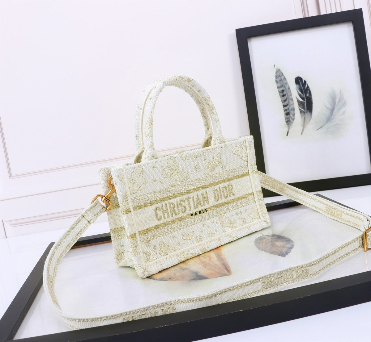 Dior Book Tote Mini Golden Butterfly Shoulder Bag | 2024 Pre-Spring Collection | Oblique Print | Detachable Strap | 21.5cm Tote