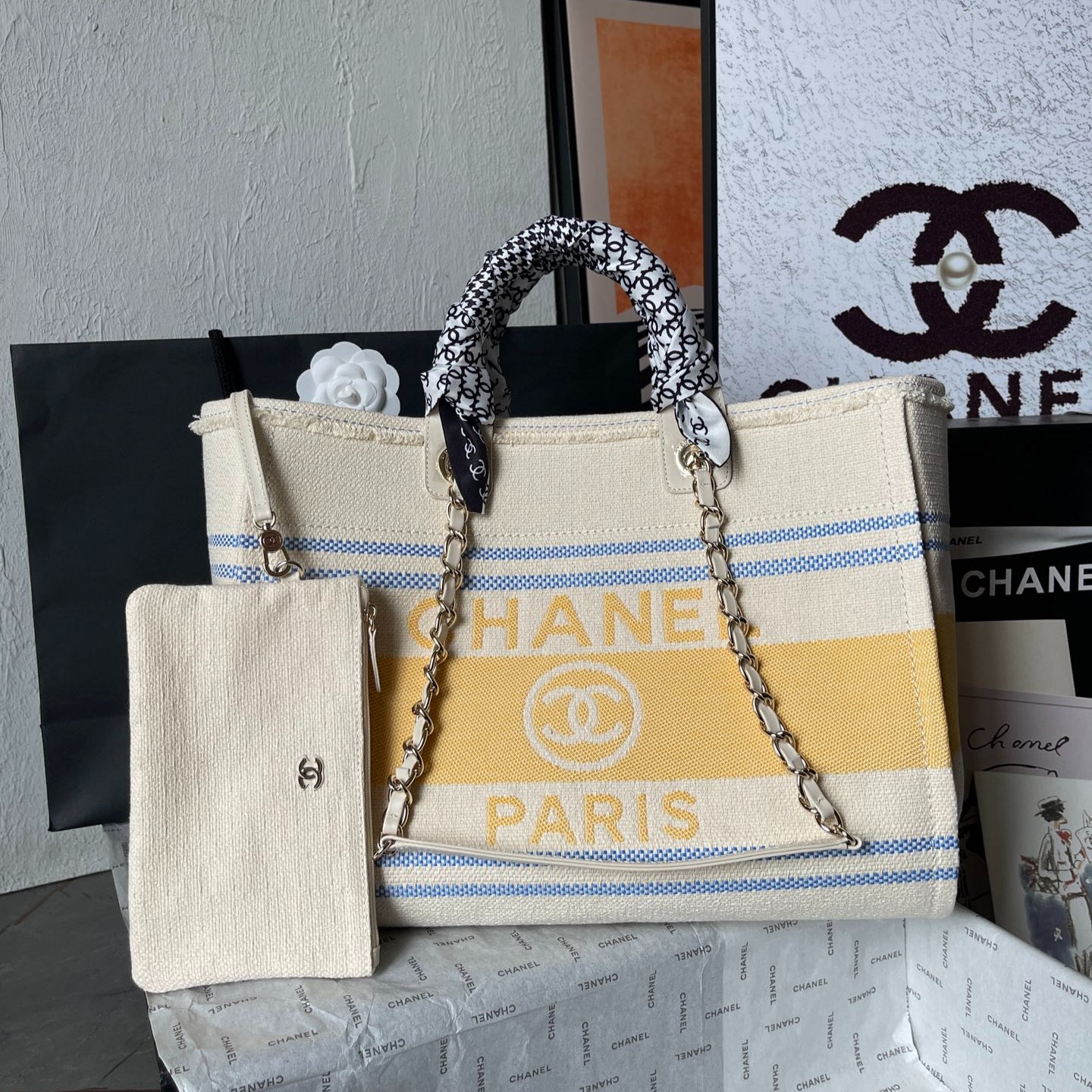 Chanel 2025 Apricot Beach Tote | Mother & Baby Canvas Bag with Leather Handles | Spacious 38×32×18cm Travel Shopper