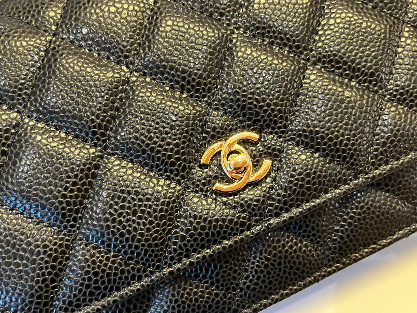CHANEL 25c Wallet on Chain (WOC) | Exclusive Haas Caviar Leather Gold-Tone | Double C-Lock Flap Bag | 12cm Mini "Lucky Purse"