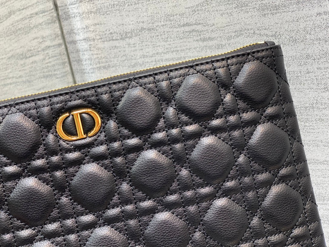 Dior Caro Daily 30cm Black Vintage Handheld Bag Detachable Wrist Strap & Multi-Use Design