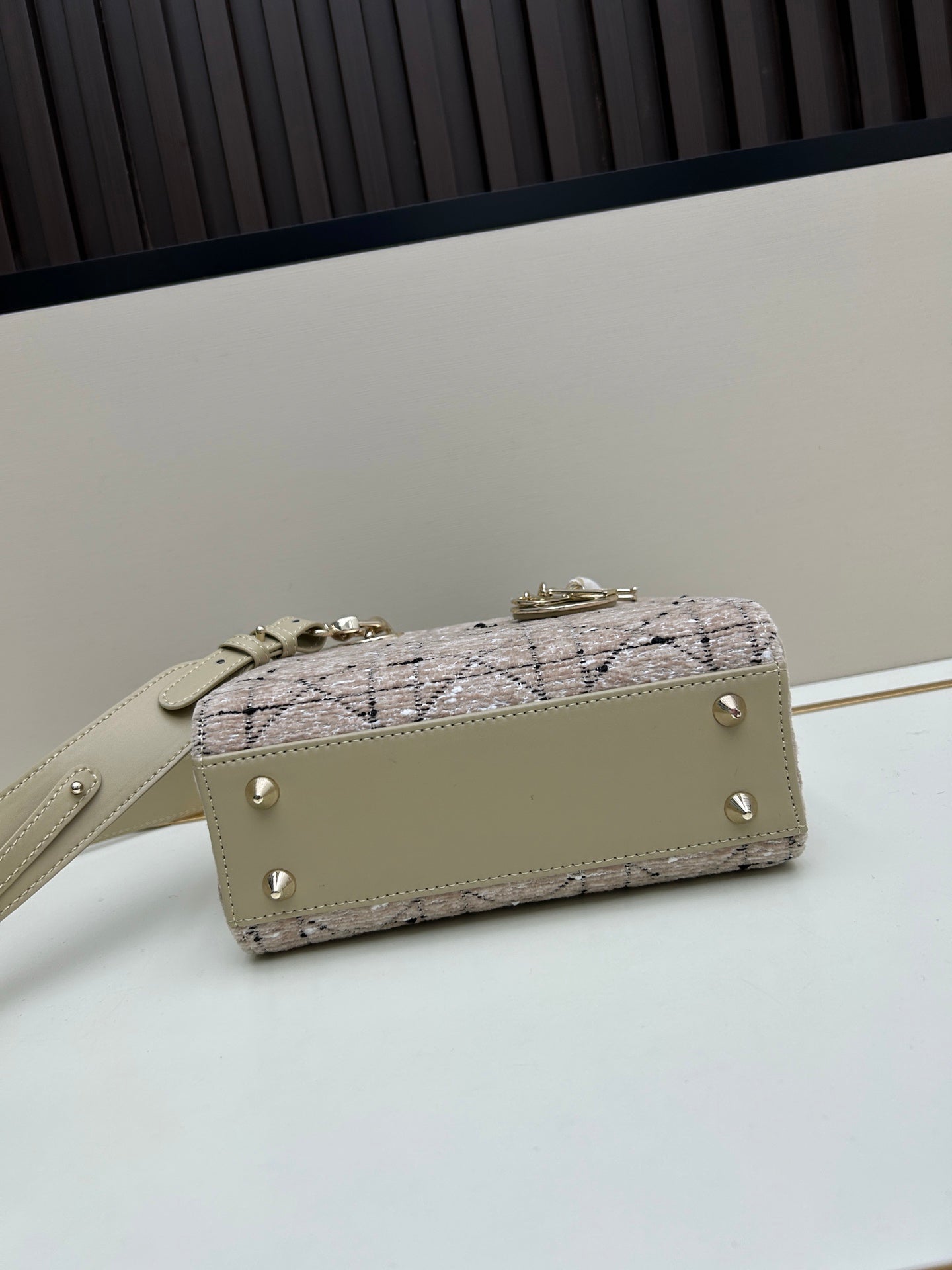 DIOR 2023 Tweed Freedom Edition Handbag | 20cm Black Cannage Embroidery with Gold Chain