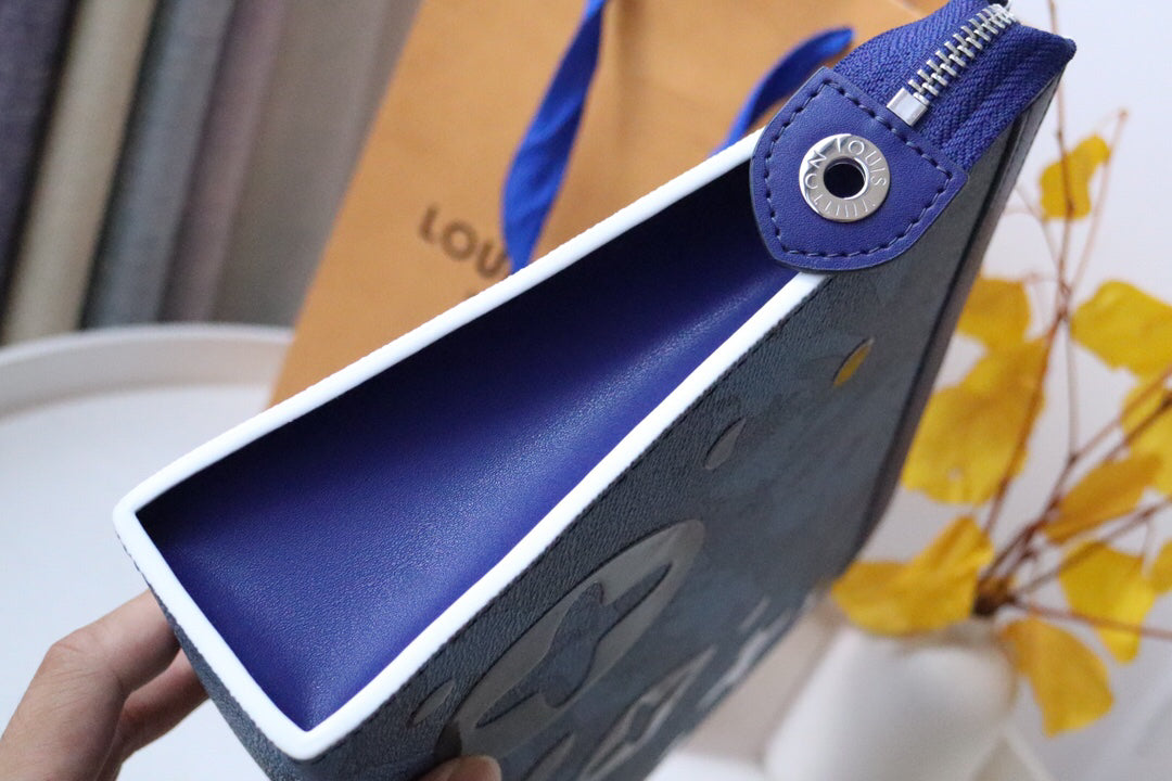 [Full Set] Ochette Voyage Medium Business Tote Bag - Custom Grey Monogram Canvas & Leather Lining Organizer