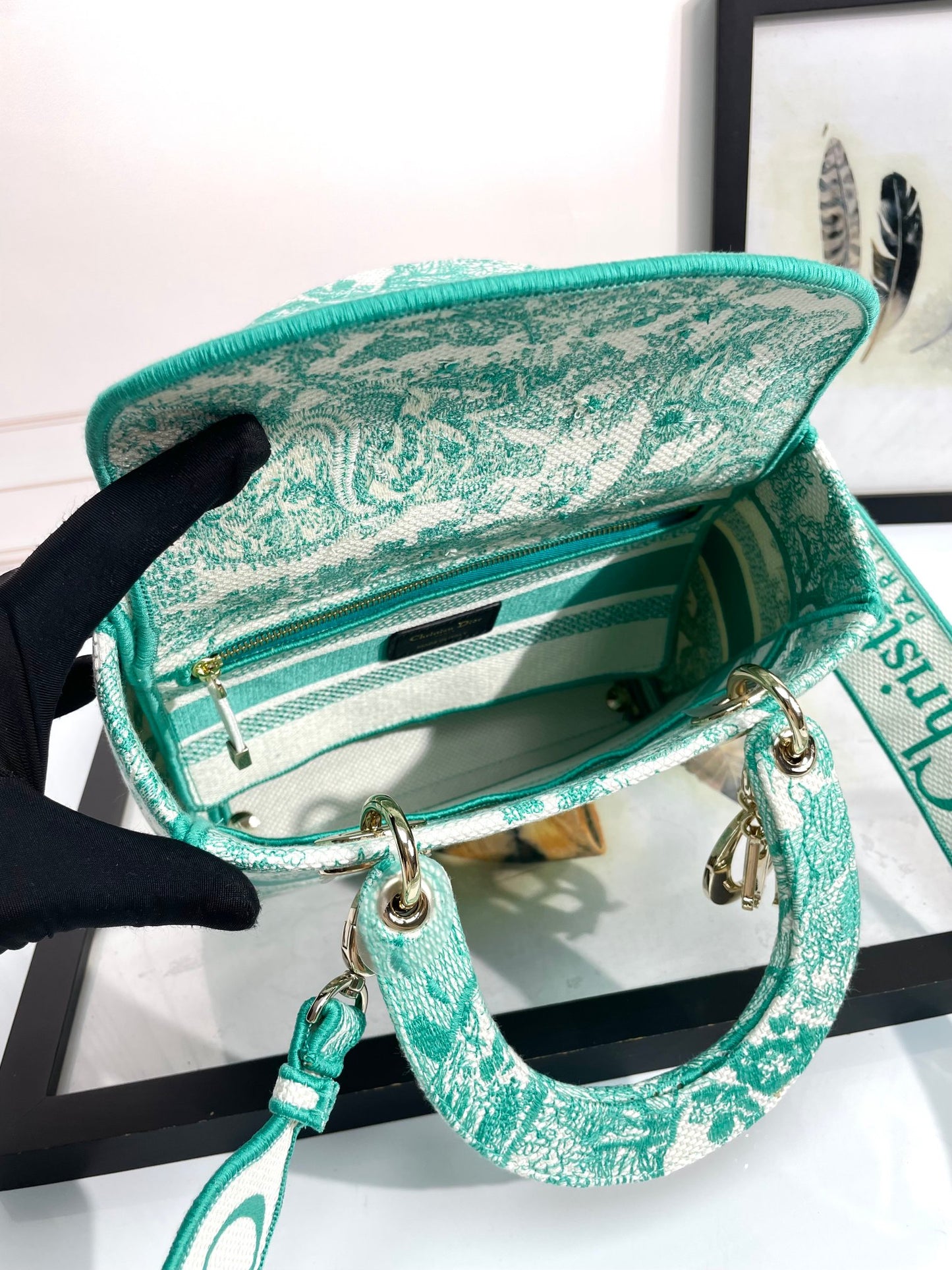 Dior Lady D-LITE Jungle Tiger Embroidery Bag - Pietro Ruffo Limited Edition with Magnetic Detachable Strap & D.I.O.R. Charms (Medium 24cm Collector's Piece)