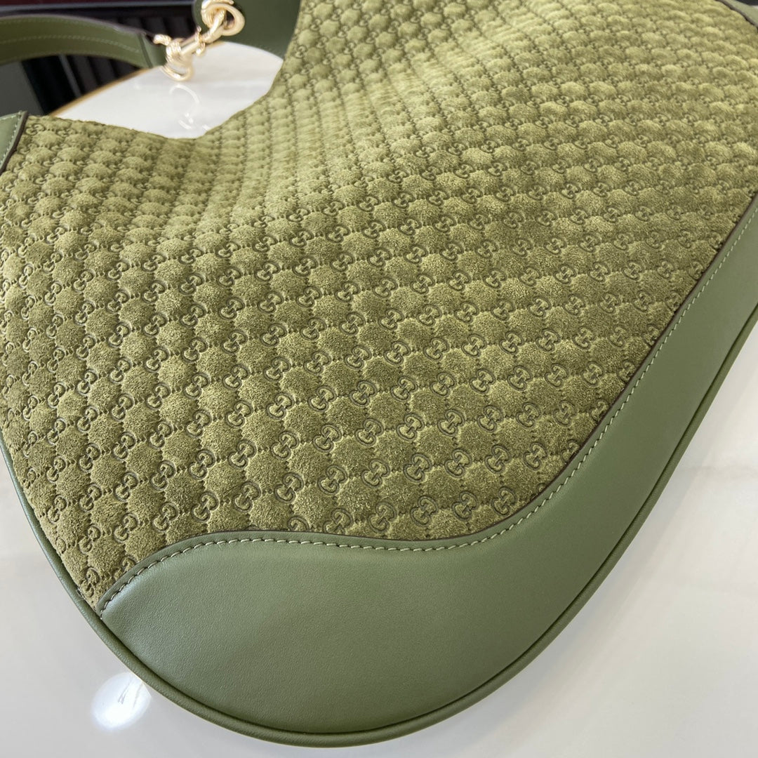 Gucci Body Double-Lock Shoulder Bag - Vintage 1950s Inspired Brown GG Suede with Adjustable Strap