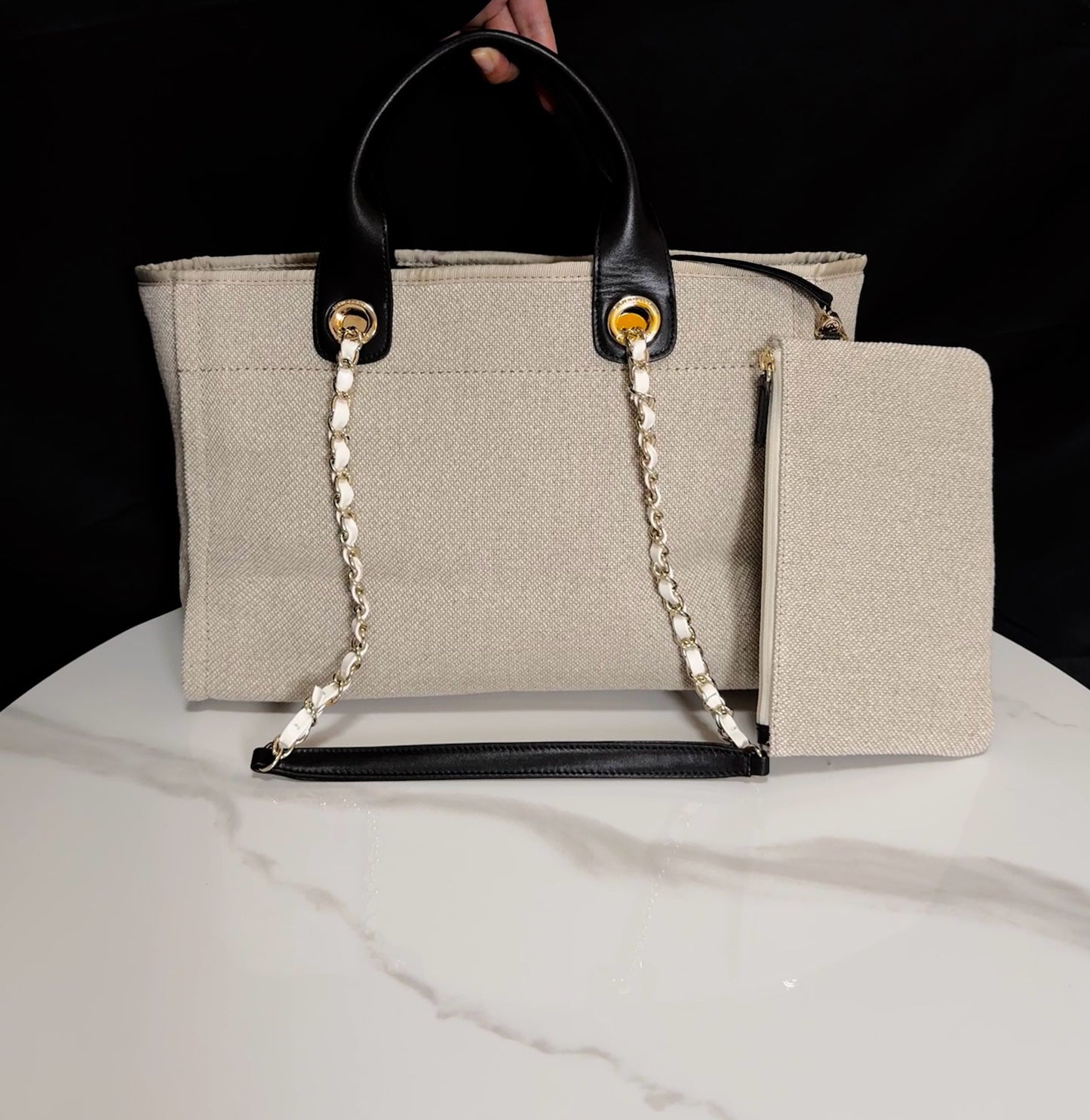 Water-Resistant Canvas Tote | CHANE2 Spring-Summer 33cm Beach Shopper Bag with Adjustable Strap