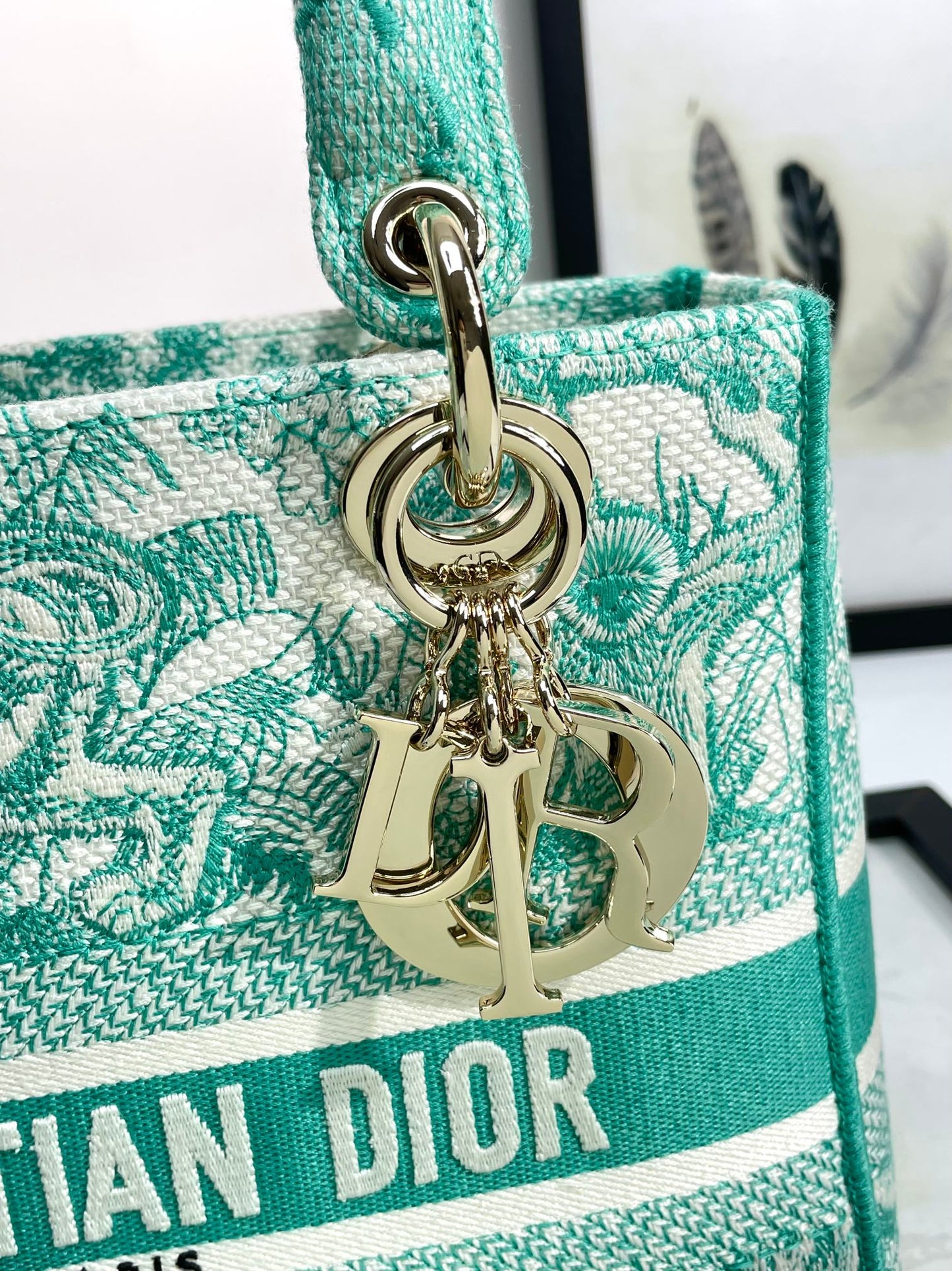 Dior Lady D-LITE Jungle Tiger Embroidery Bag - Pietro Ruffo Limited Edition with Magnetic Detachable Strap & D.I.O.R. Charms (Medium 24cm Collector's Piece)