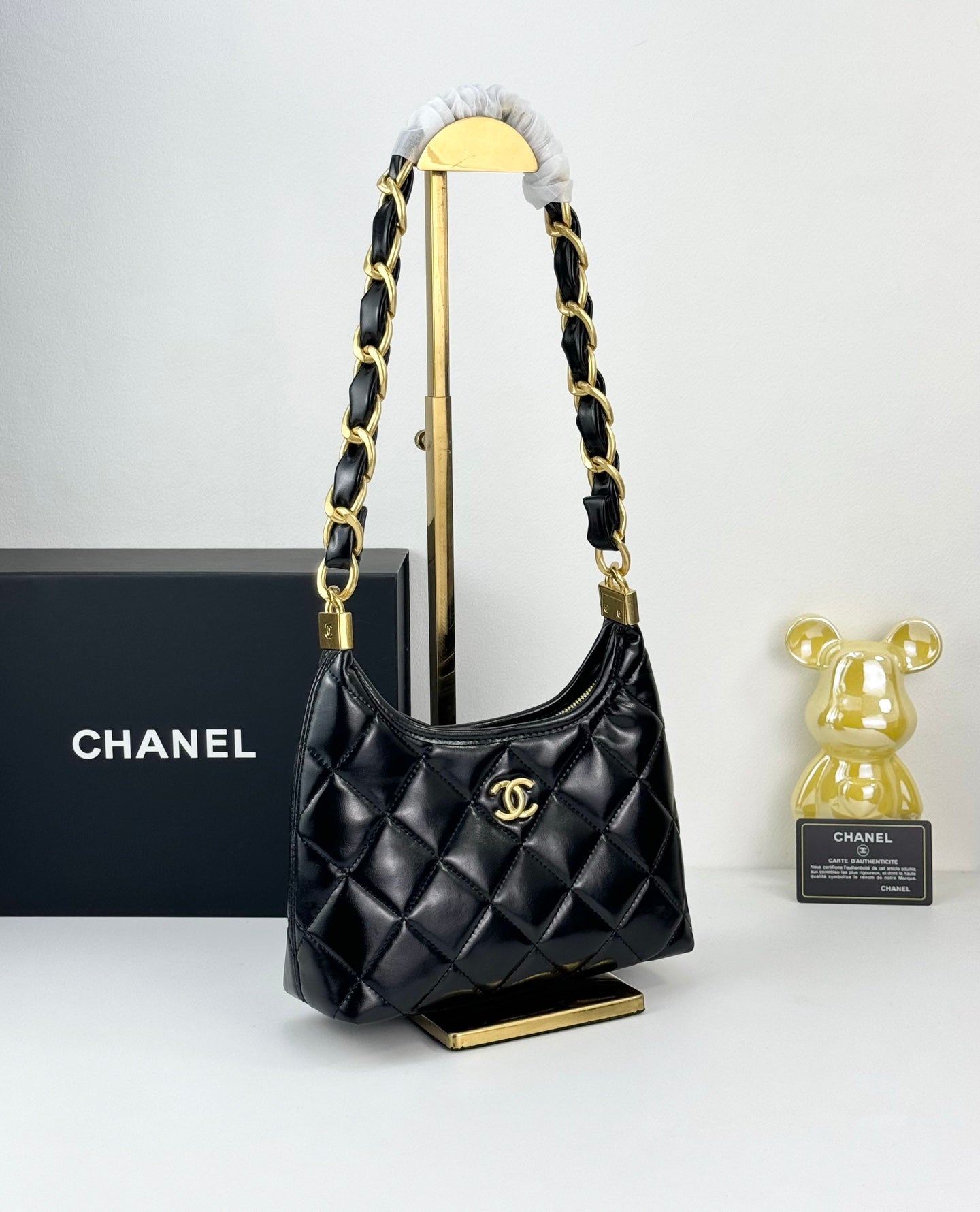 Chanel Sakura Pink Hobo Bag | 24K Gold Chunky Chain Strap | 22cm Lightweight Wax Leather Crossbody