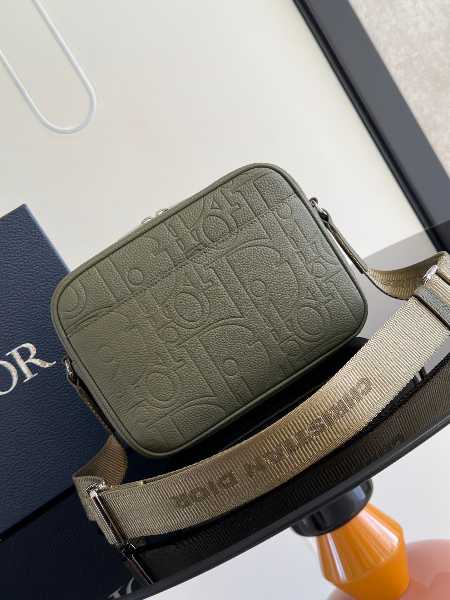 Dior Rider 2.0 Khaki Gravity Embossed Messenger Bag | 2024 Fall Men's Collection | Adjustable Strap | Multi-Pocket Crossbody