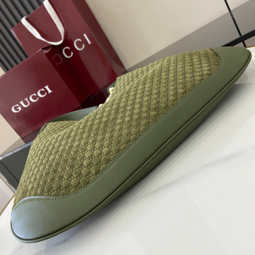 Gucci Body Double-Lock Shoulder Bag - Vintage 1950s Inspired Brown GG Suede with Adjustable Strap