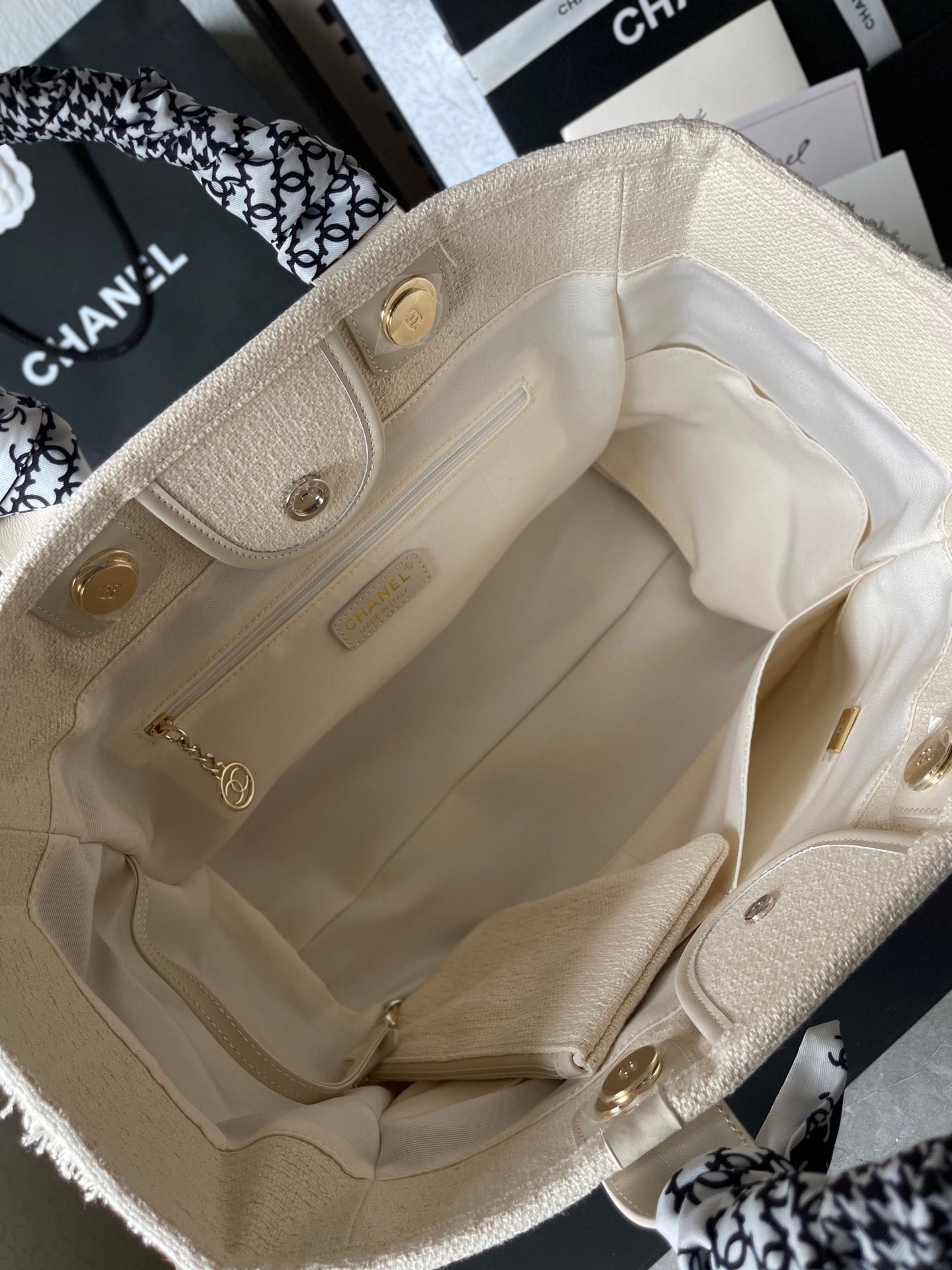 Chanel 2025 Apricot Beach Tote | Mother & Baby Canvas Bag with Leather Handles | Spacious 38×32×18cm Travel Shopper