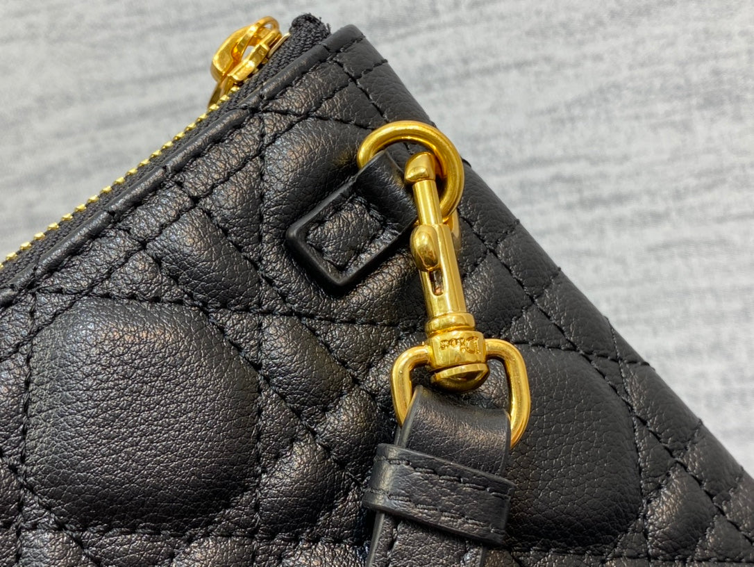 Dior Caro Daily 30cm Black Vintage Handheld Bag Detachable Wrist Strap & Multi-Use Design