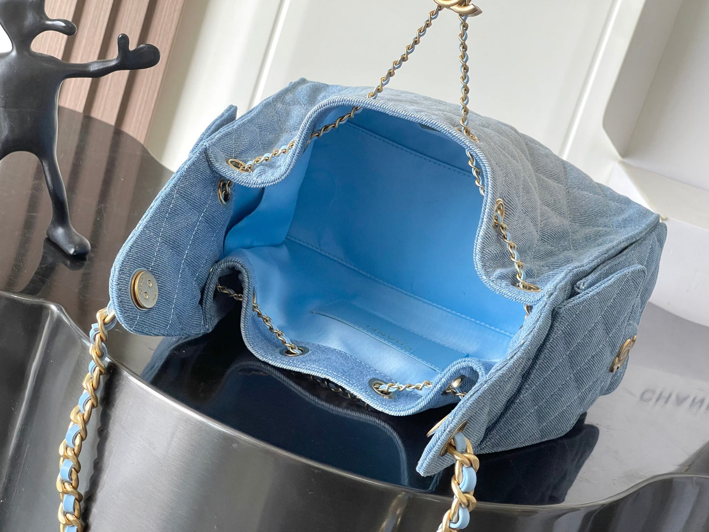CHANEL 25c Hobo Shoulder Bag | Deerskin & Washed Denim Vintage Full Steel Hardware | 30cm Spacious Crossbody