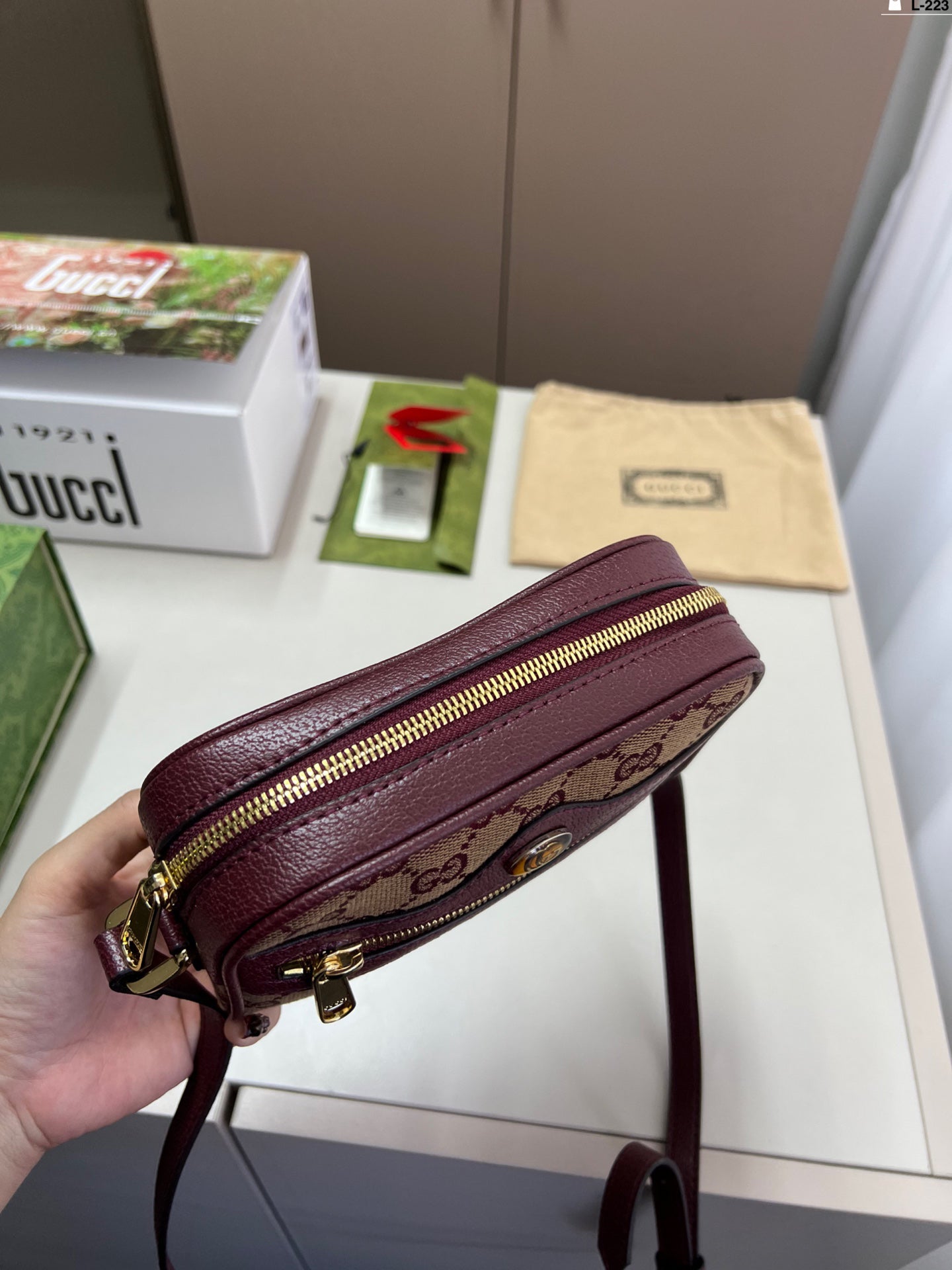 Gucci Ophidia L-223 Vintage GG Monogram Camera Bag - Compact 17×12cm Retro Crossbody Bag with Foldable Gift Box