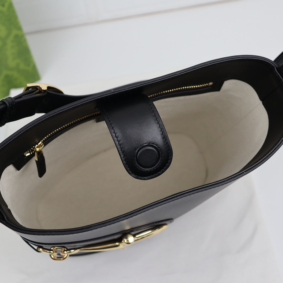 Gucci 73 Horsebit Bucket Bag 2025 Spring Summer | Black Oversized Tote with Detachable Strap | 26x27.5x11.5cm